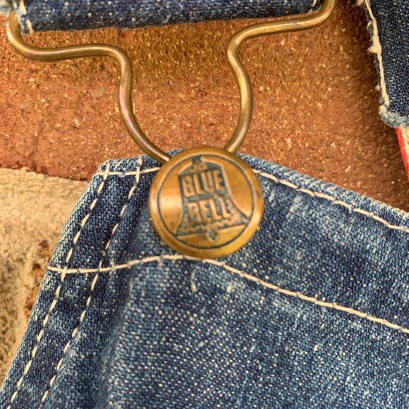 VINTAGE BLUE BELL SANFORIZED DENIM CARPENTER BIB OVERALLS ~34 X ~28 - Picture 2 of 11
